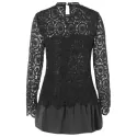Lace Spliced Long Blouse - Black