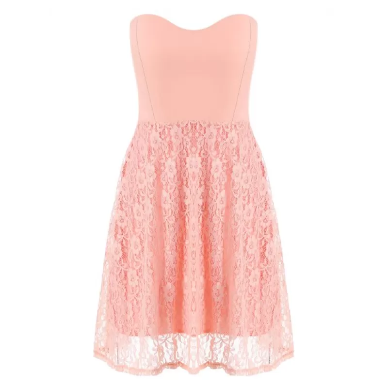 Lace trapless leeveless Cocktail Dress - Pink