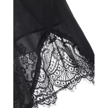 Lace Trim Chiffon Tank Top - Black