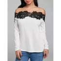 ace Trim Color Block Off Shoulder Blouse - White