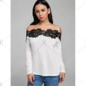 ace Trim Color Block Off Shoulder Blouse - White