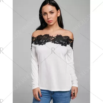 ace Trim Color Block Off Shoulder Blouse - White