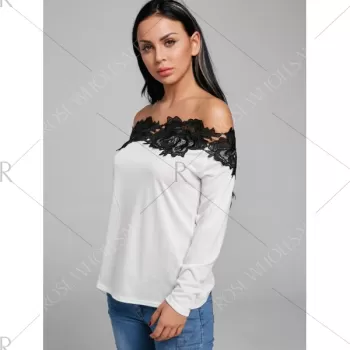 ace Trim Color Block Off Shoulder Blouse - White