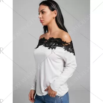 ace Trim Color Block Off Shoulder Blouse - White