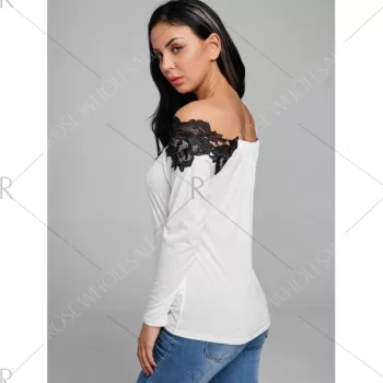 ace Trim Color Block Off Shoulder Blouse - White