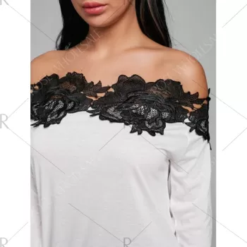 ace Trim Color Block Off Shoulder Blouse - White