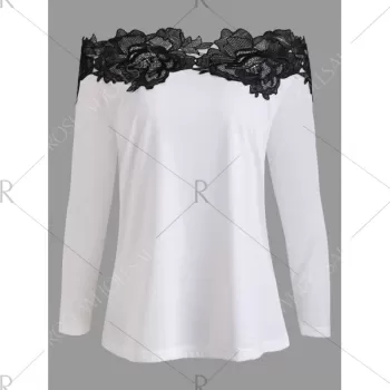 ace Trim Color Block Off Shoulder Blouse - White