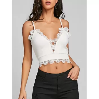 Lace Trim Crop Slip Top - White