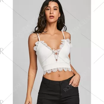 Lace Trim Crop Slip Top - White