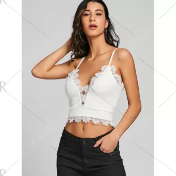 Lace Trim Crop Slip Top - White