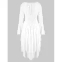 Lace Trim Lacing Waist High Low Dress - White