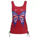 Lace-up American Flag Print Tank Top - Red