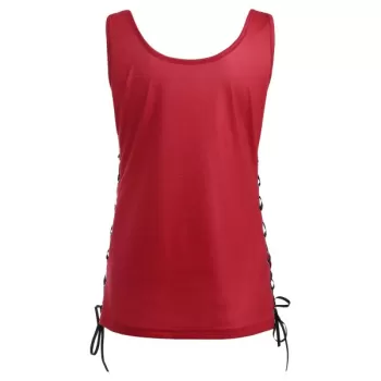 Lace-up American Flag Print Tank Top - Red