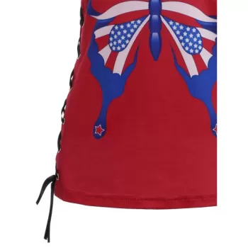 Lace-up American Flag Print Tank Top - Red