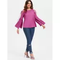 Lace Up Bell Sleeve T-shirt - Rose Red