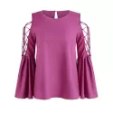 Lace Up Bell Sleeve T-shirt - Rose Red