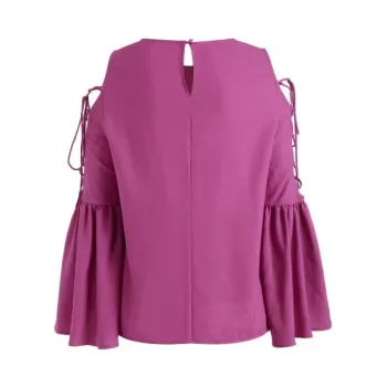 Lace Up Bell Sleeve T-shirt - Rose Red