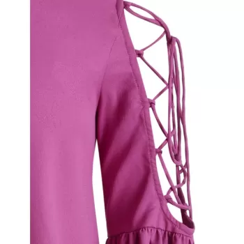 Lace Up Bell Sleeve T-shirt - Rose Red