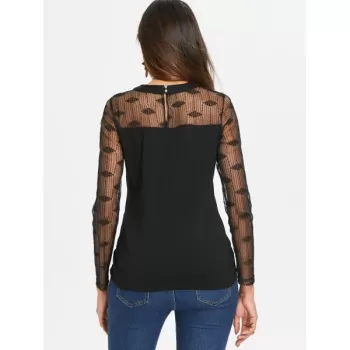 Lace Up Collar Long leeve T-shirt - Black