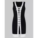 ace Up Contrasting Trim Dress With Cami Dress - Black