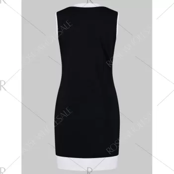 ace Up Contrasting Trim Dress With Cami Dress - Black