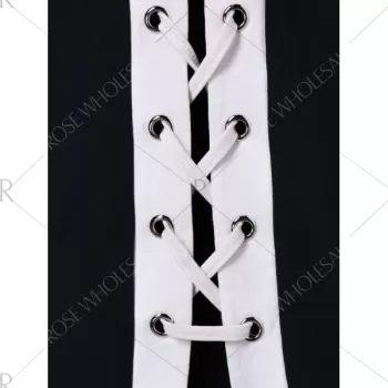 ace Up Contrasting Trim Dress With Cami Dress - Black