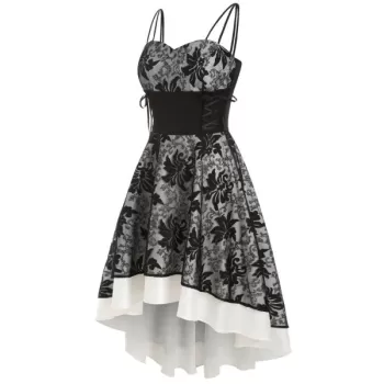 Lace Up Empire Waist Dip Hem Party Dress - Black