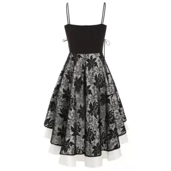 Lace Up Empire Waist Dip Hem Party Dress - Black