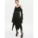 Lace Up Flare leeve Open houlder Dress - Black