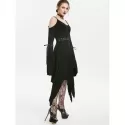 Lace Up Flare leeve Open houlder Dress - Black