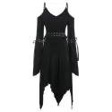 Lace Up Flare leeve Open houlder Dress - Black