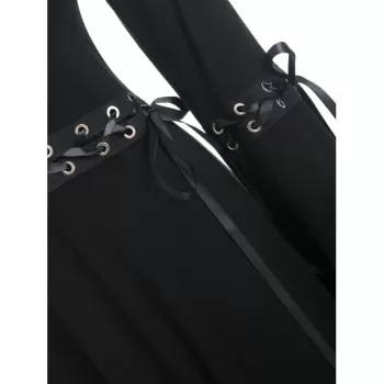 Lace Up Flare leeve Open houlder Dress - Black