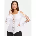 Lace Up Lace Insert Top - White