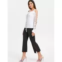 Lace Up Lace Insert Top - White