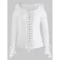 Lace Up Lace Insert Top - White