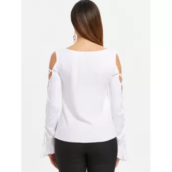 Lace Up Lace Insert Top - White