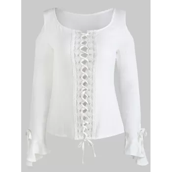 Lace Up Lace Insert Top - White