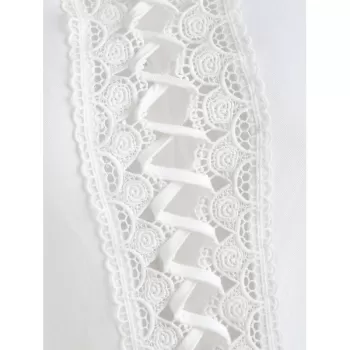 Lace Up Lace Insert Top - White