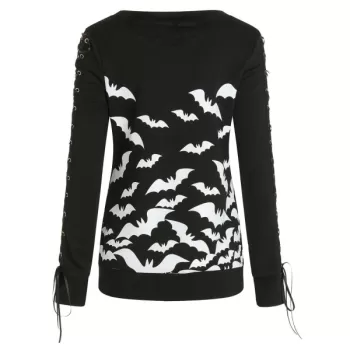 ace Up ong Sleeves Halloween Bat Sweatshirt - Black