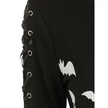 ace Up ong Sleeves Halloween Bat Sweatshirt - Black