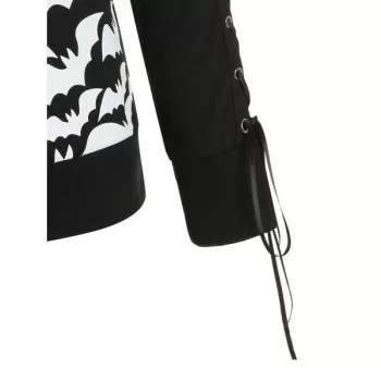 ace Up ong Sleeves Halloween Bat Sweatshirt - Black