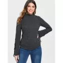 Lace Up ock Neck Sweater - Dark Gray