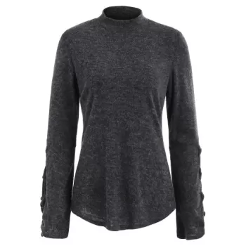 Lace Up ock Neck Sweater - Dark Gray