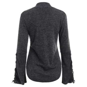 Lace Up ock Neck Sweater - Dark Gray
