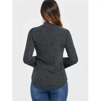 Lace Up ock Neck Sweater - Dark Gray