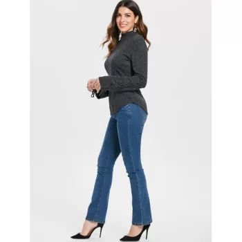 Lace Up ock Neck Sweater - Dark Gray