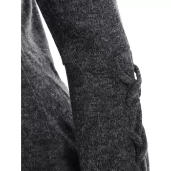 Lace Up ock Neck Sweater - Dark Gray