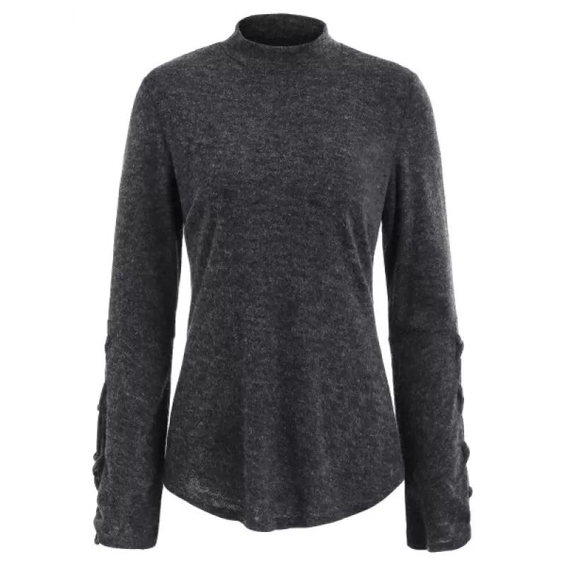 Lace Up ock Neck Sweater - Dark Gray