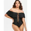 Lace Up Open Back Swimsuit - Black