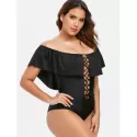 Lace Up Open Back Swimsuit - Black
